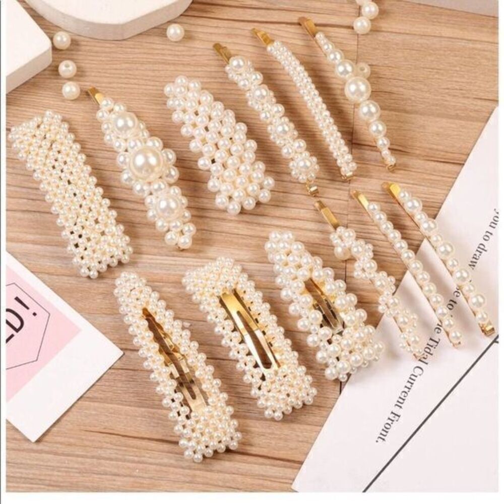 12 Pcs Pearl Hair Clips Large Pins Barrette Ties